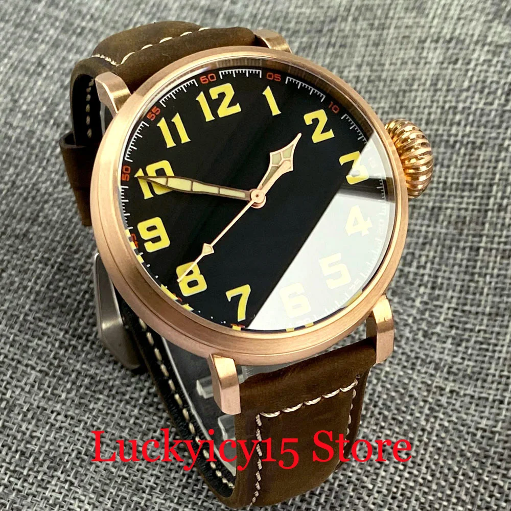 Tandorio 46.5MM CUSN8 Solid Bronze Case 200m Waterproof NH35A PT5000 Movement Watch SelfWinding Men Leather Strap Luminous