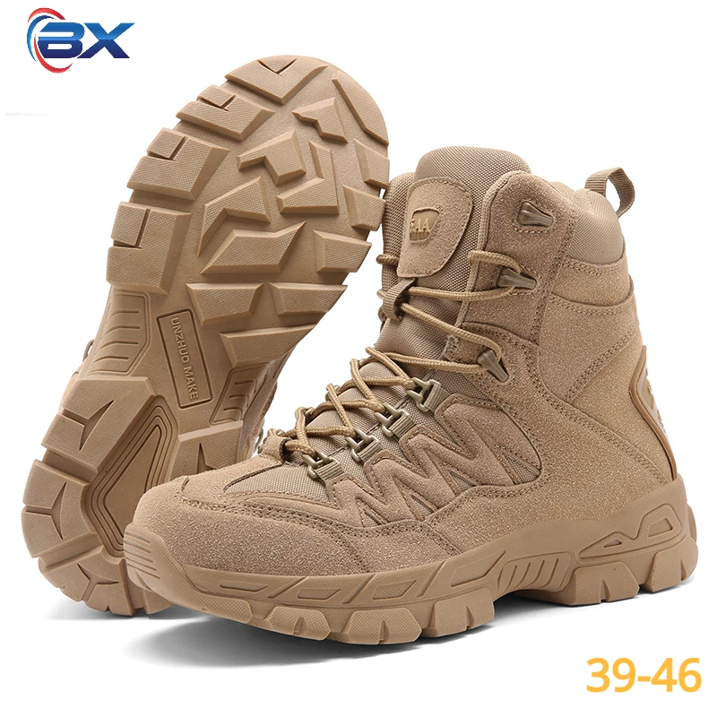 Men's Desert Waterproof Tactical Boots, Sapatos de segurança do trabalho, Escalada, Caminhada, Tornozelo, Ao ar livre