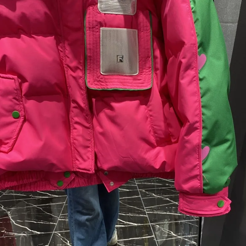 Inverno nova feminina com capuz carta para baixo jaqueta elegante versátil casual quente jaqueta na moda simples maré moda bonita