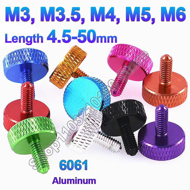 

1Pc Aluminum thumb screw M3 M3.5 M4 M5 M6 Knurled head colourful Aluminum Hand tighten Screw bolts L=4.5/5/8/10/12/16/20-50mm