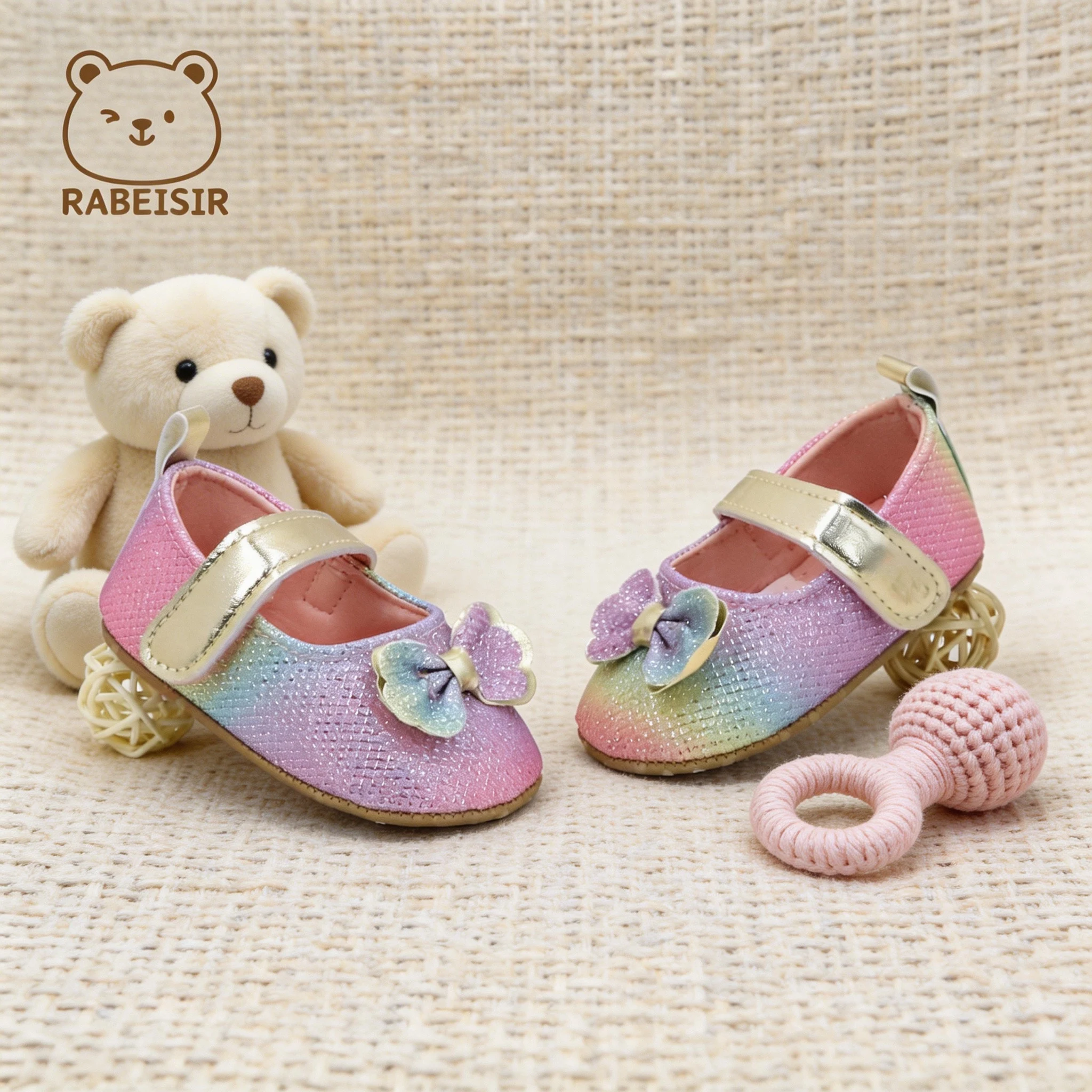 0-18 Months Baby Girl Princess Style Walking Shoes with Colorful Bow Decoration and Soft Sole Newborn Shoes