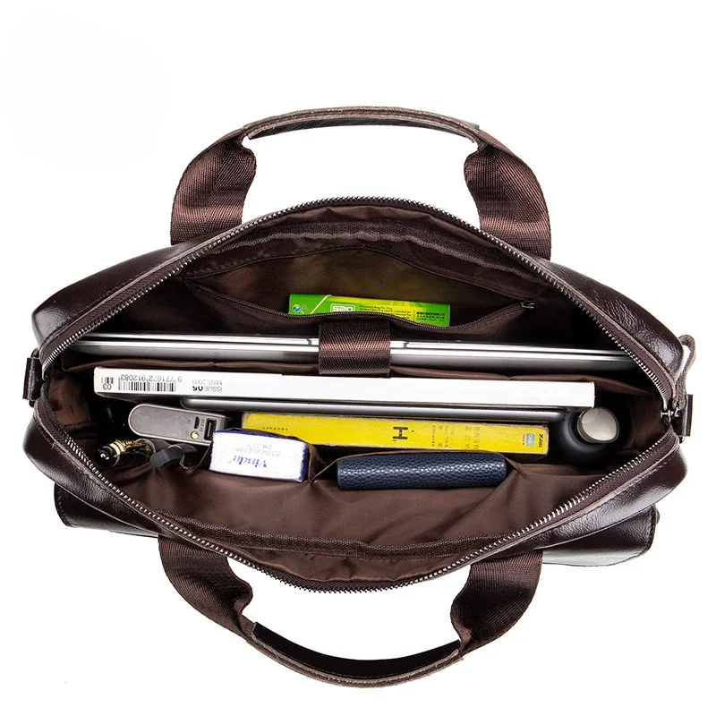 Aktentasche aus echtem Leder für Herren mit doppelten Vordertaschen, große Kapazität, Computertasche, diagonale Kreuzhandtasche, Laptop-Aktentasche