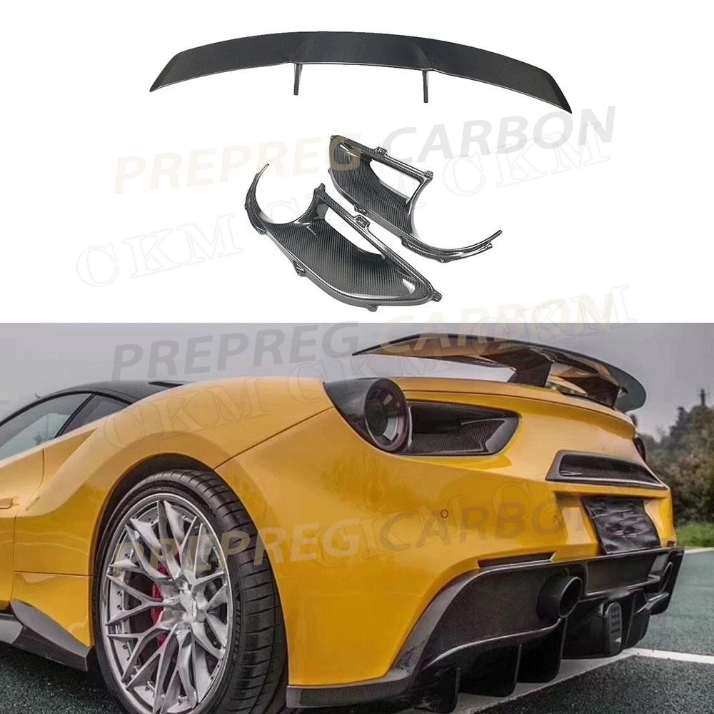 

Prepreg Dry Carbon Car Front Bumper Lip Side Skirts Aprons Rear Diffuser Rear Spoiler Trunk Trims Case for Ferrari 488 Body Kits