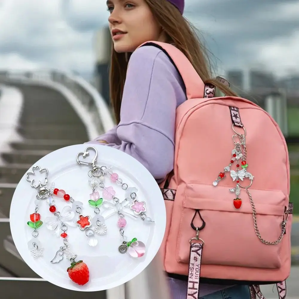 

Fairytale Bow Pendant Strawberry Peach Keychain Cute Design Y2K Aesthetic Charm Handbag Accessories Handbag Pendant Girls Gift