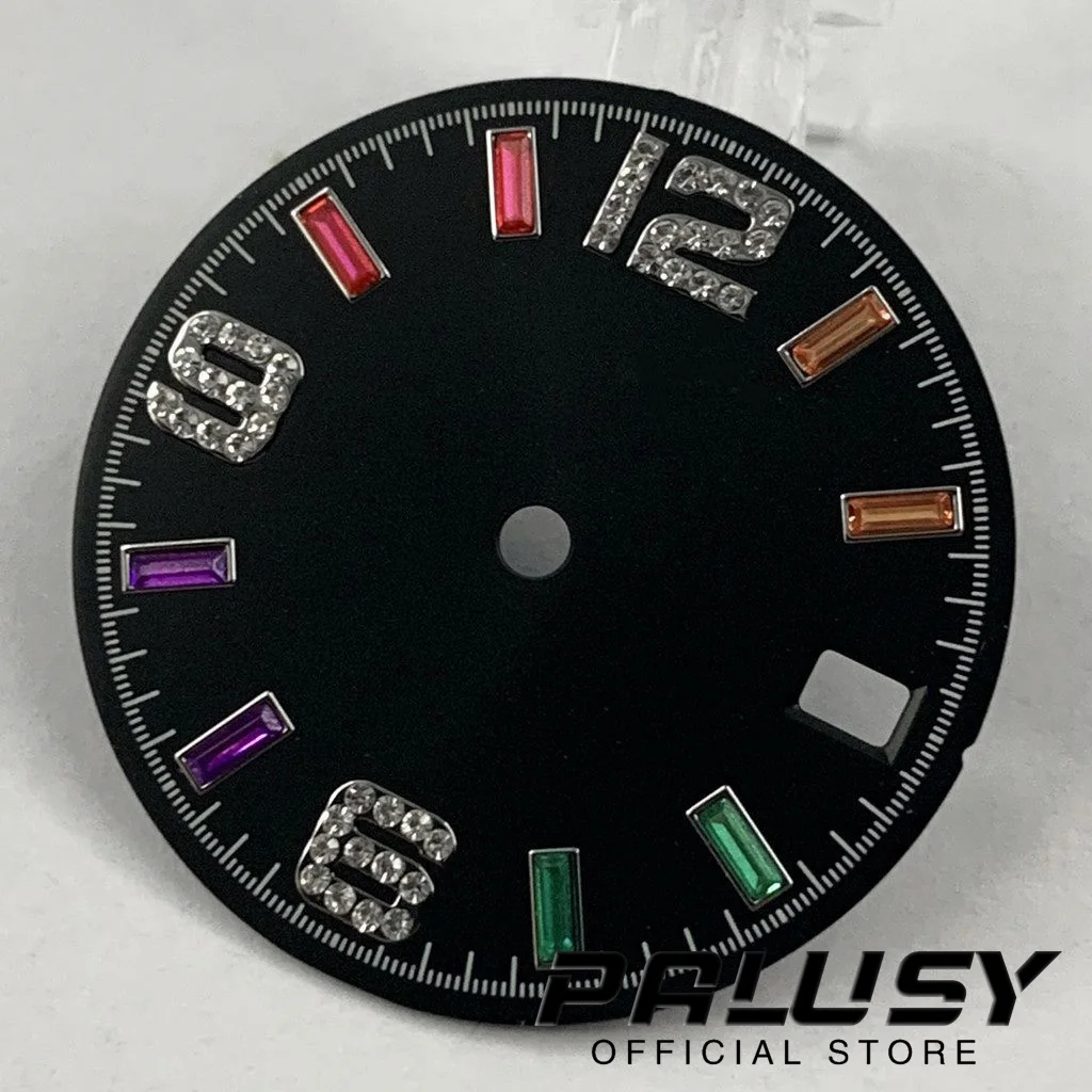 28,5mm nh35 schwarz weiß blau grün Zifferblatt für nh35a 4 r35 Uhrwerk oben Zifferblatt Ersatzteile