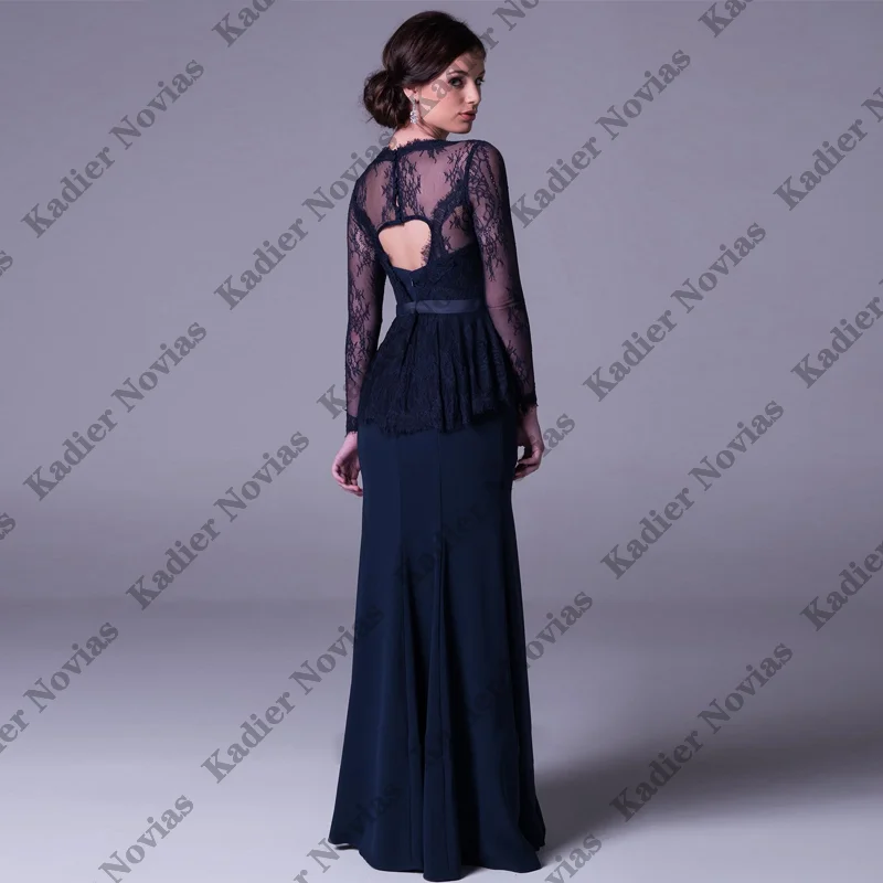 Long Sleeves Navy Blue Mother of the Bride Dresses Lace Appliques Robes Invitee Mariage Customized Wedding Party Dresses