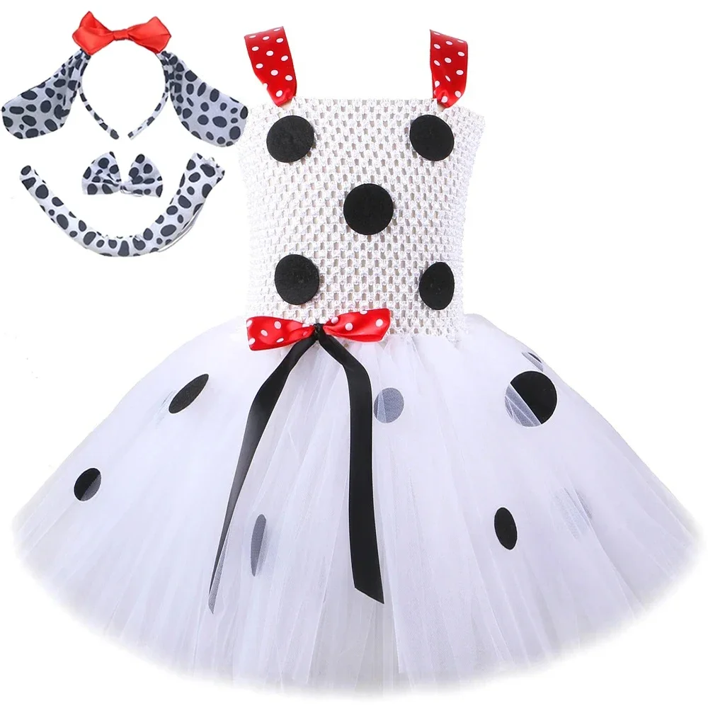 Baby Girls Dalmatian Dog Tutu Dress for Kids Spotty Puppy Costumes Birthday Halloween Outfit Child Animal Clothes with Ears Set