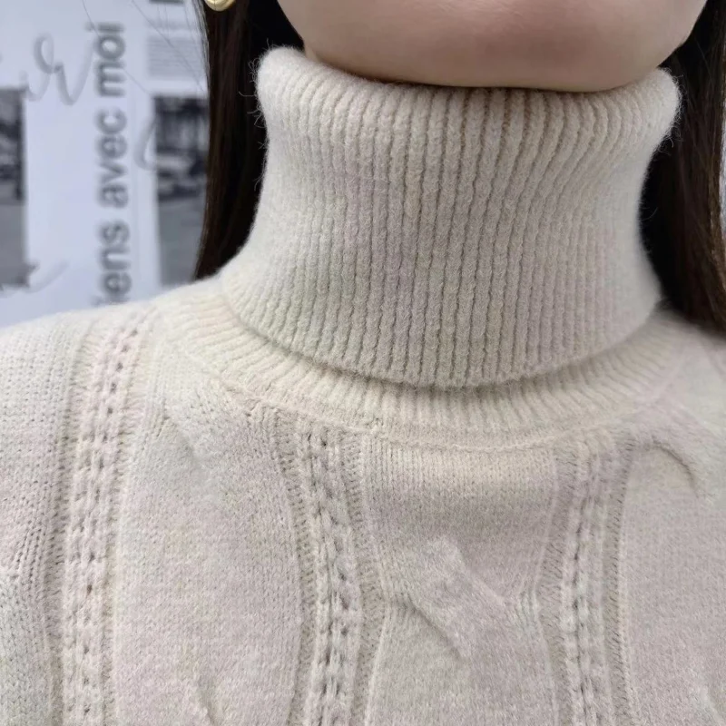 Korean Solid Color Pullover Long Sleeve Sweater Knitted Casual Fashion Elegant Women\'s Clothing Autumn Winter Turtleneck Tops
