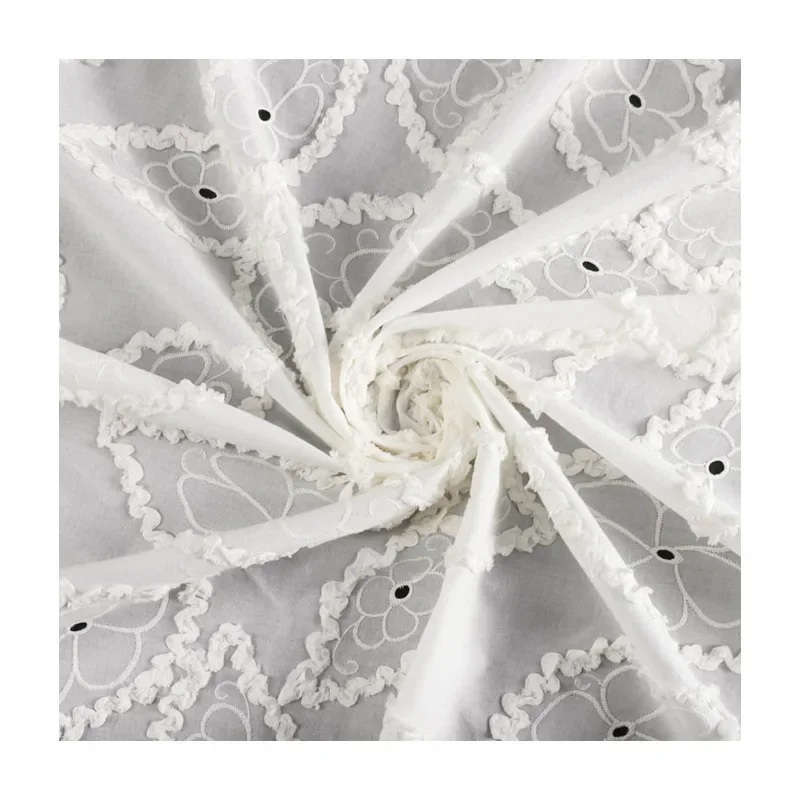 Pure Cotton White Floral Embroidered Fabric for Sewing Dress Clothes DIY Handmade Crafting Cloth