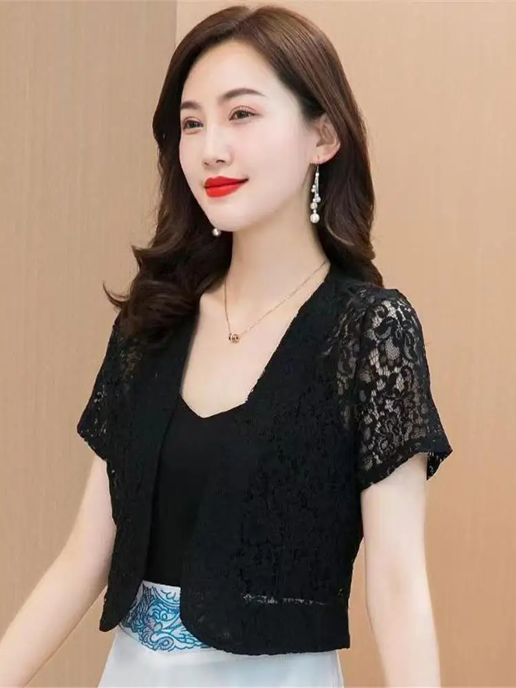 

Lace Sun Protection Clothing Women's Summer Skirt Outer oulder Pad ort Sve Lightweight Faionable Coat