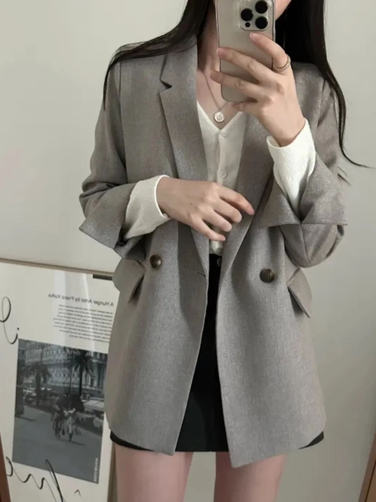 

Retro Loose Women's Suit Jaet Autumn 2024 New Sle Versatile High-End Feeling Tailor-made Long Sve Pure Color Coat