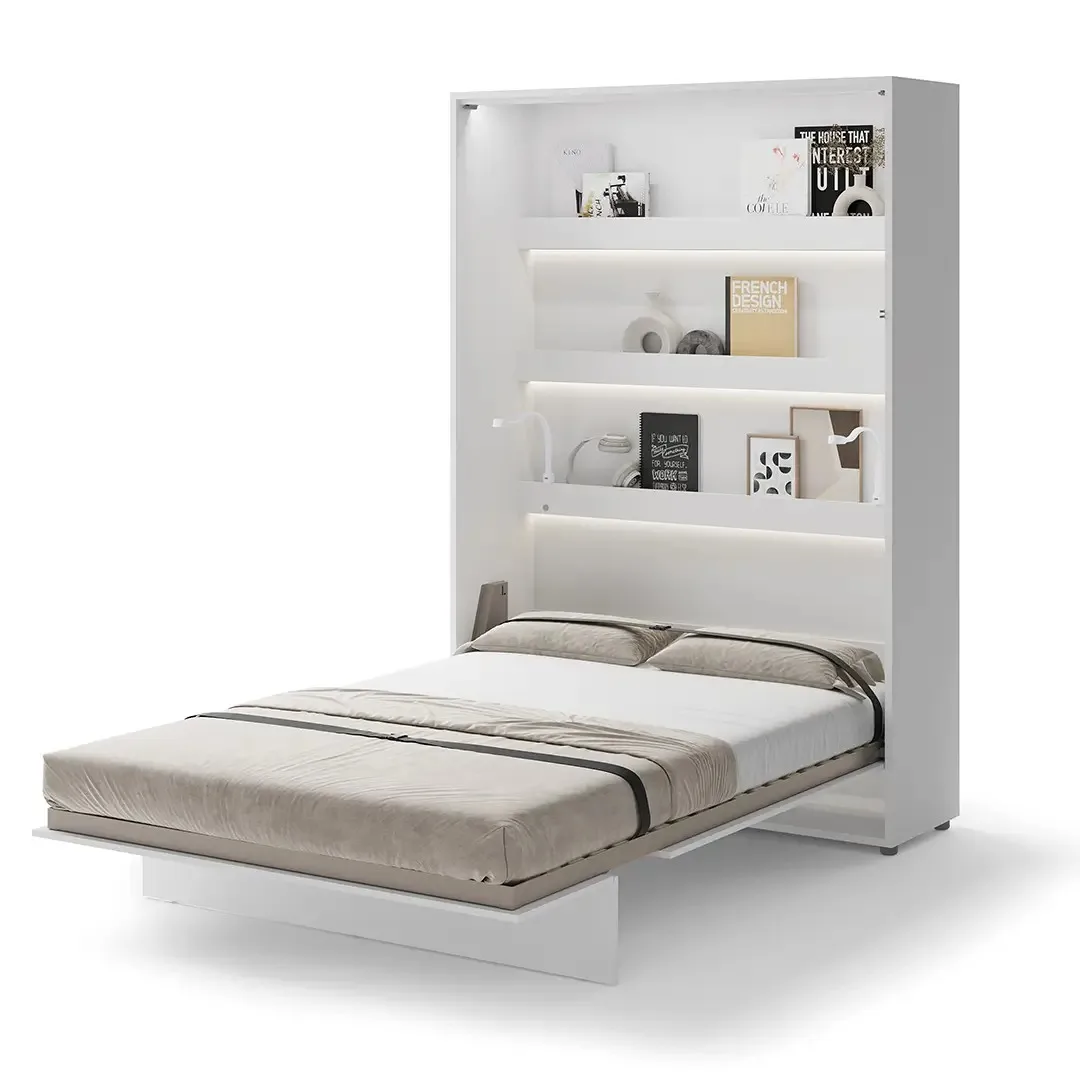

Factory Vertical Wall Foldable Bed with Storage Shelves Space Saving Light for Small Apartment or Guest Roompromote sales