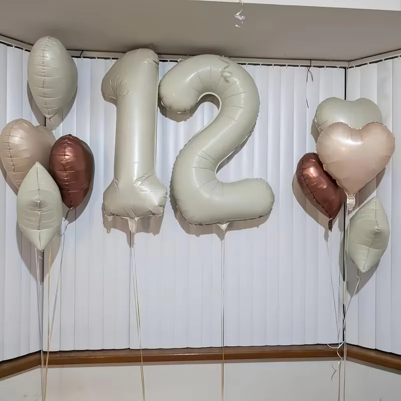 40 Zoll Creme-Farbene Zahlenballons 18 Zoll Creme-Braune Herz- und Sternförmige Folienballons für 1. Geburtstag und Babyparty-Dekoration – Detail 2