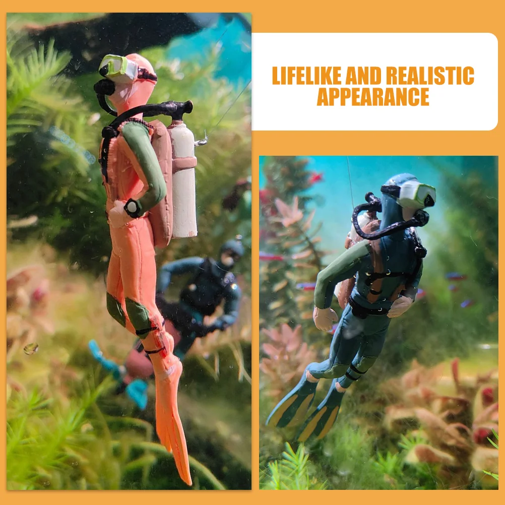 2szt Fish Tank Diver Decor Aquarium Ornament Decorative Small Diver Craft Table Diver Ornament Miniature Diver Figurine