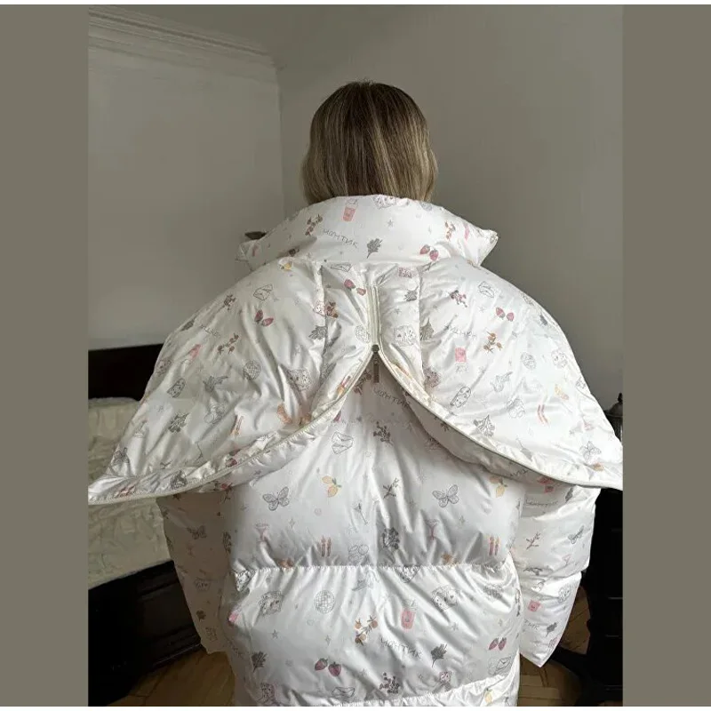 Unique Hooded Women's Winter Jacket Elegant Printed Thicken Pockets Full Sleeve Female Cotton Coat 2025 New Woman Coats Outwears