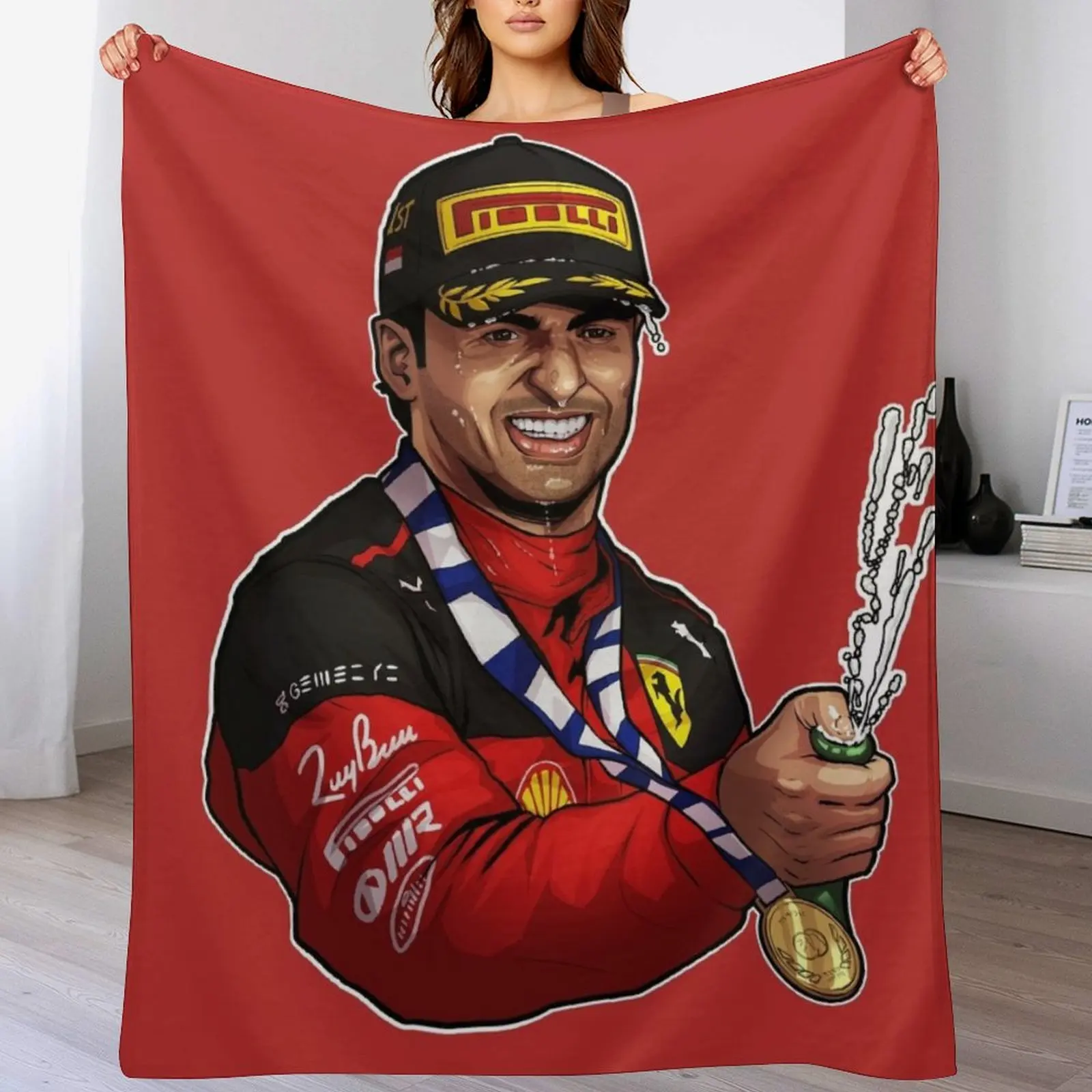 

Carlos Sainz Jr Winner GP de Singapore fanart Throw Blanket Personalized Gift Thermal Blankets