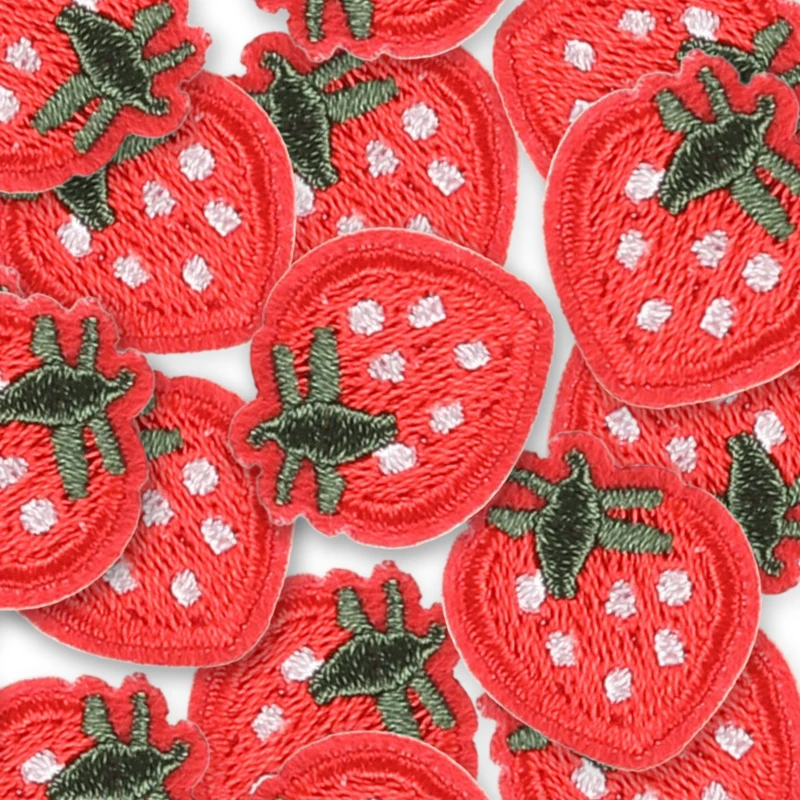 20pcs Lot strawberry Iron On Patches For Clothes Small Cute Embroidered Jacket Bulk Wholesale Sew Kids Applique Girls Fabrics