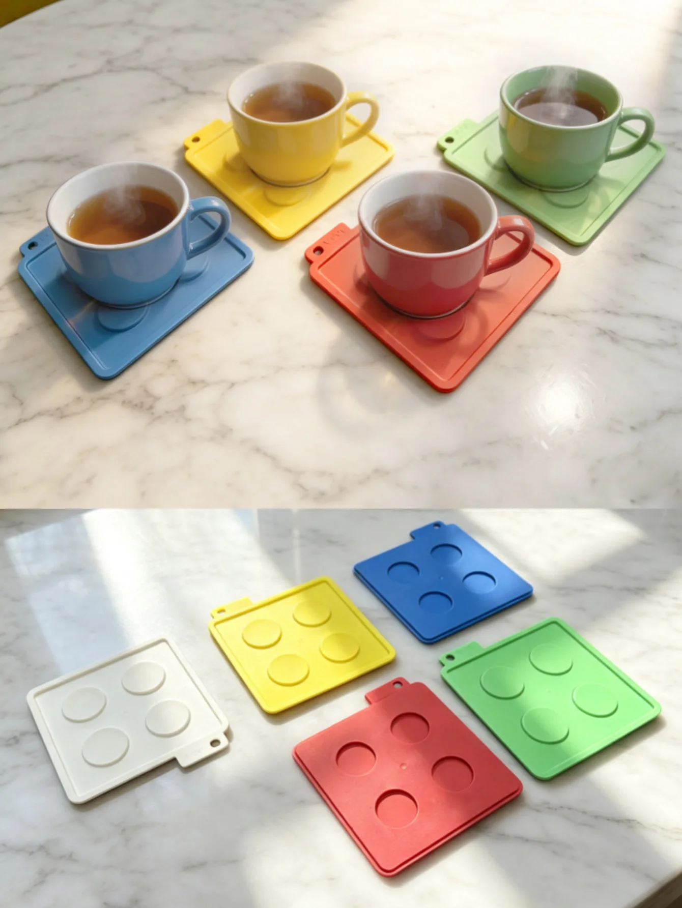 1/4Pcs Building Block Shaped Anti Scalding Cup Mat Mats Coffee Drinks Tea Cup Holder Anti-slip  Pads Kitchen Table Accessories