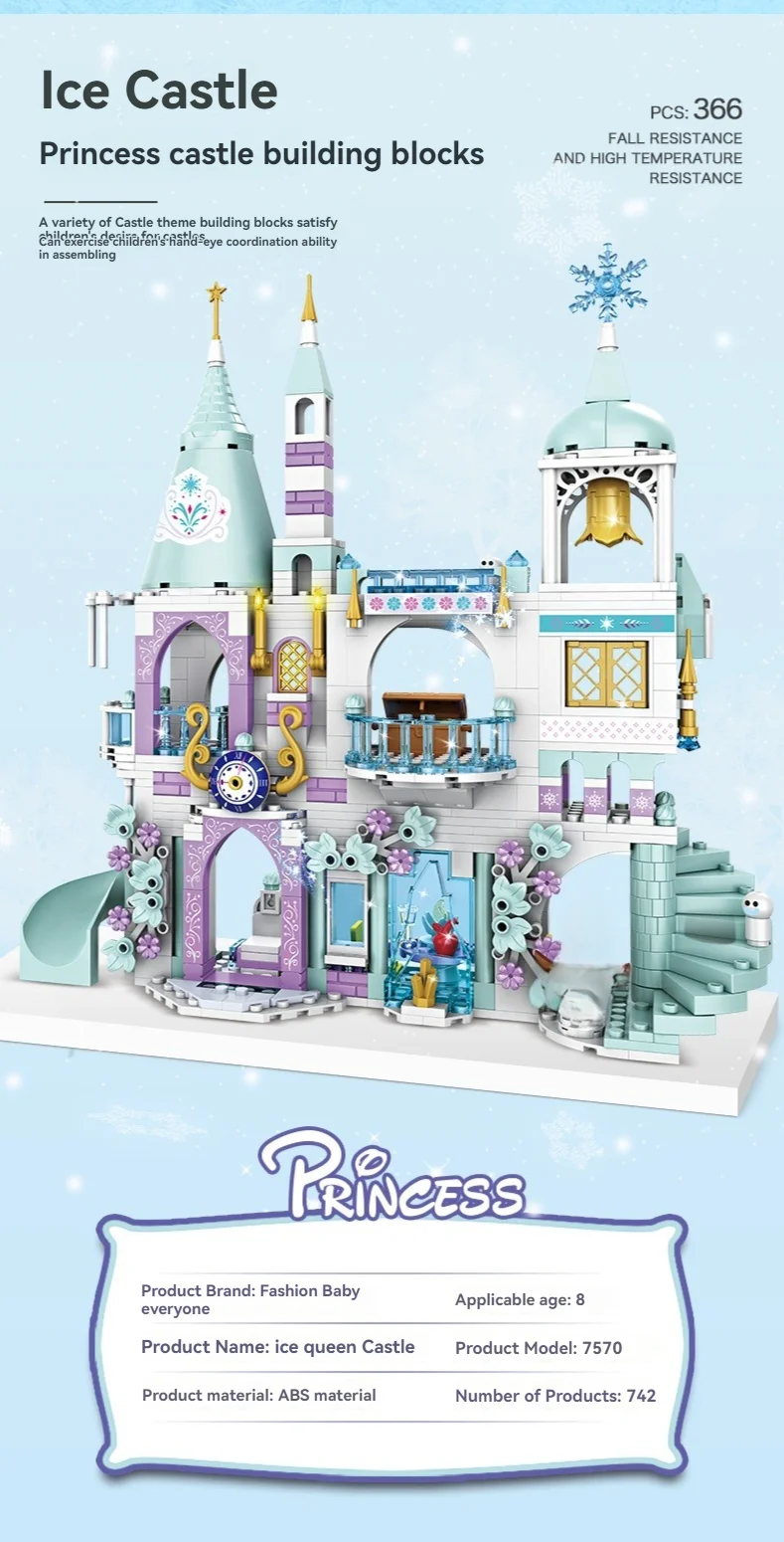 742-teiliges Friends Princess Luxus-Eisschloss Spielplatzhaus Filmfiguren Winter Schnee Pferd Bausteine Spielzeug für Mädchen und Kinder – Detail 5