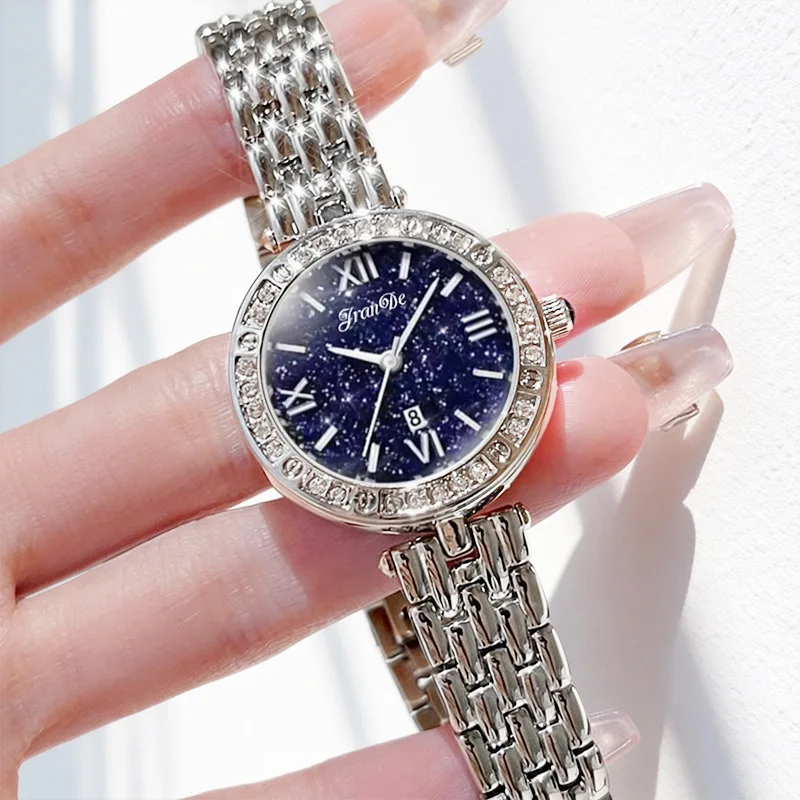 Women'S Luxury Watch, Starry Sky Dial, Single Calendar Quartz Wristwatch, High-End Women'S Watch, Valentine'S Day Gift