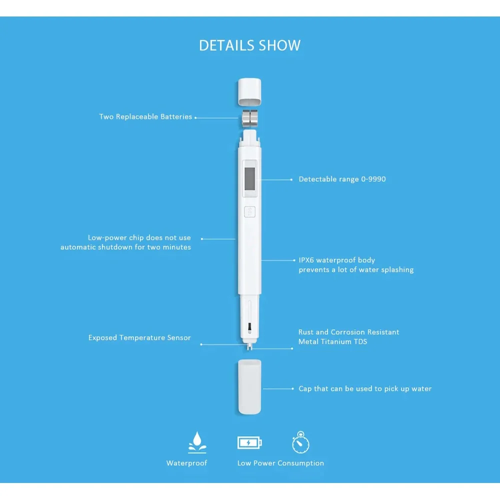 جهاز قياس جودة المياه TDS من Xiaomi، أداة قياس المياه المحمولة، جهاز اختبار جودة المياه الرقمي