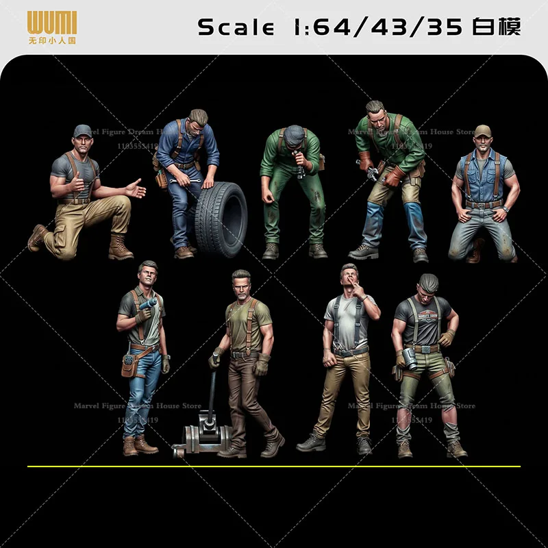 1/64 Scale Miniature Scene Dolls Unpanited White Figure Mini Model Car Mechanic 4S Shop Maintenance Technician Repair Technician