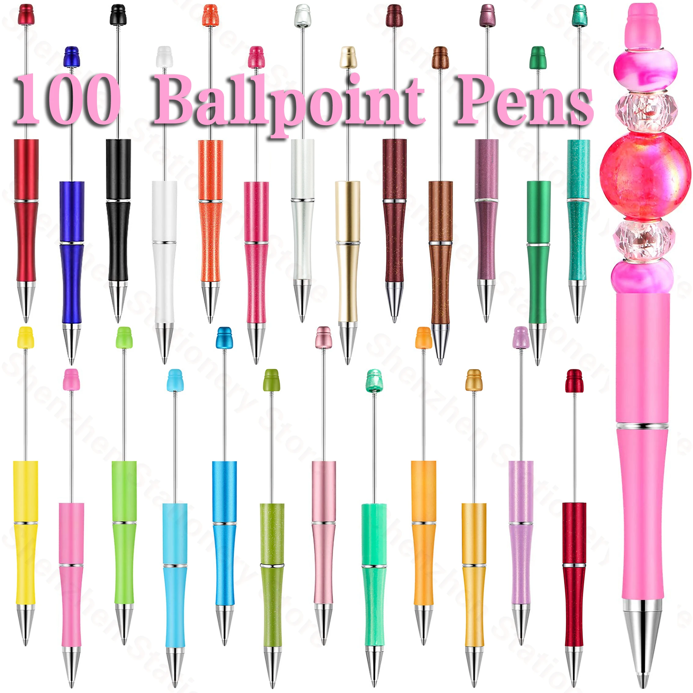 

100Pcs Plastic Beadable Pens Black Ink Bead Pens for DIY Making Pens Beaded Pens 25 Colors
