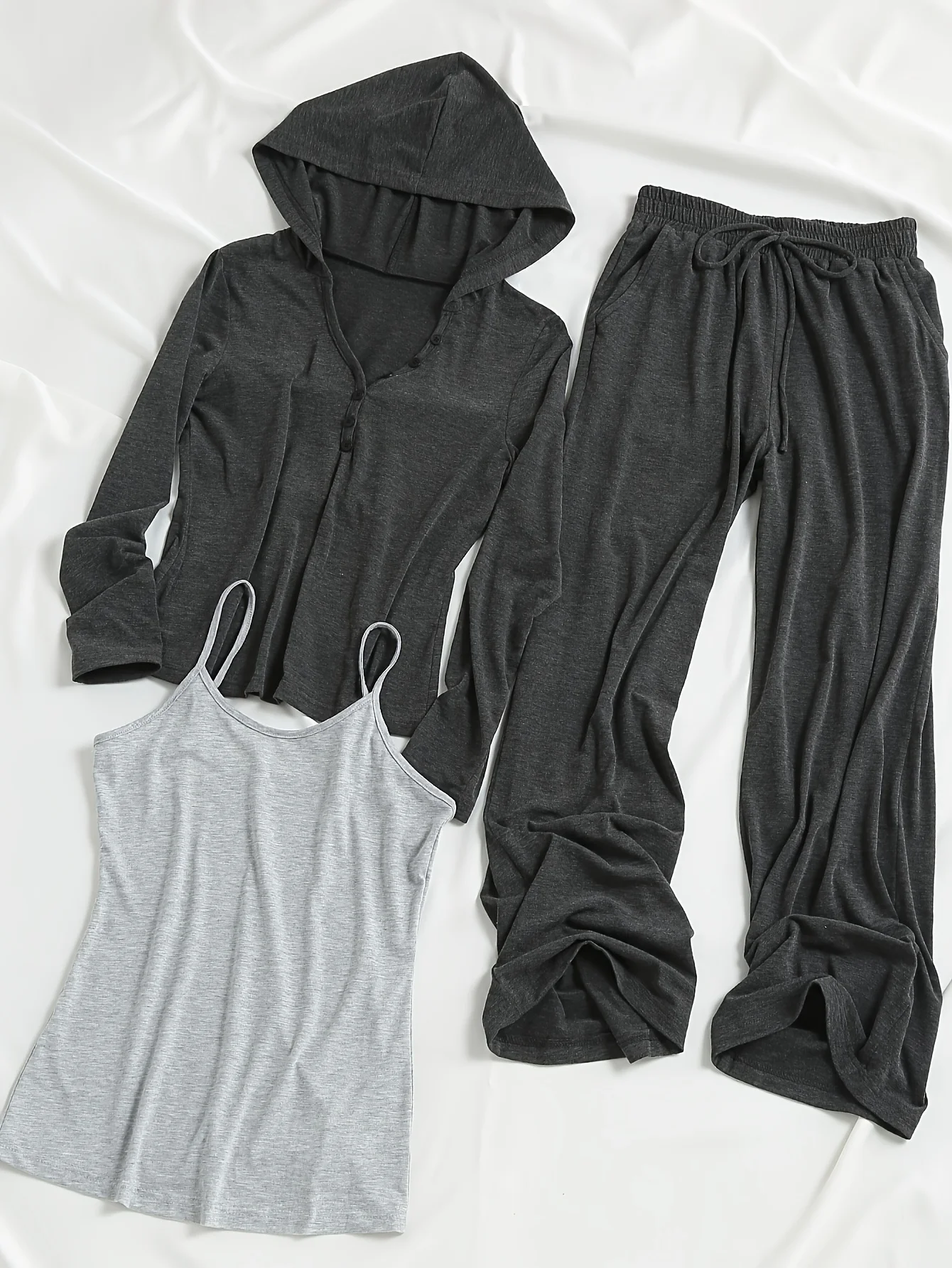 

2025 Spring New Fashionable Hoodie Vest Casual Wide-Leg Pants Three-Piece Set