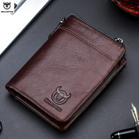 BULLCAPTAIN Genuine Leather Men's Wallet Zip Retro Coin Purse RFID Holder Card Men's
