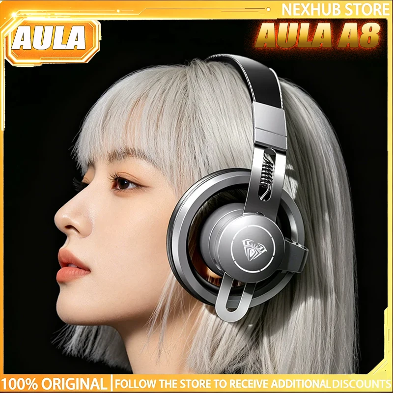 AULA A8 Over-ear Headphones HIFI Full Scene Sound Quality Foldable Lightweight Hollowed-out Design Low Latency Gaming Headset