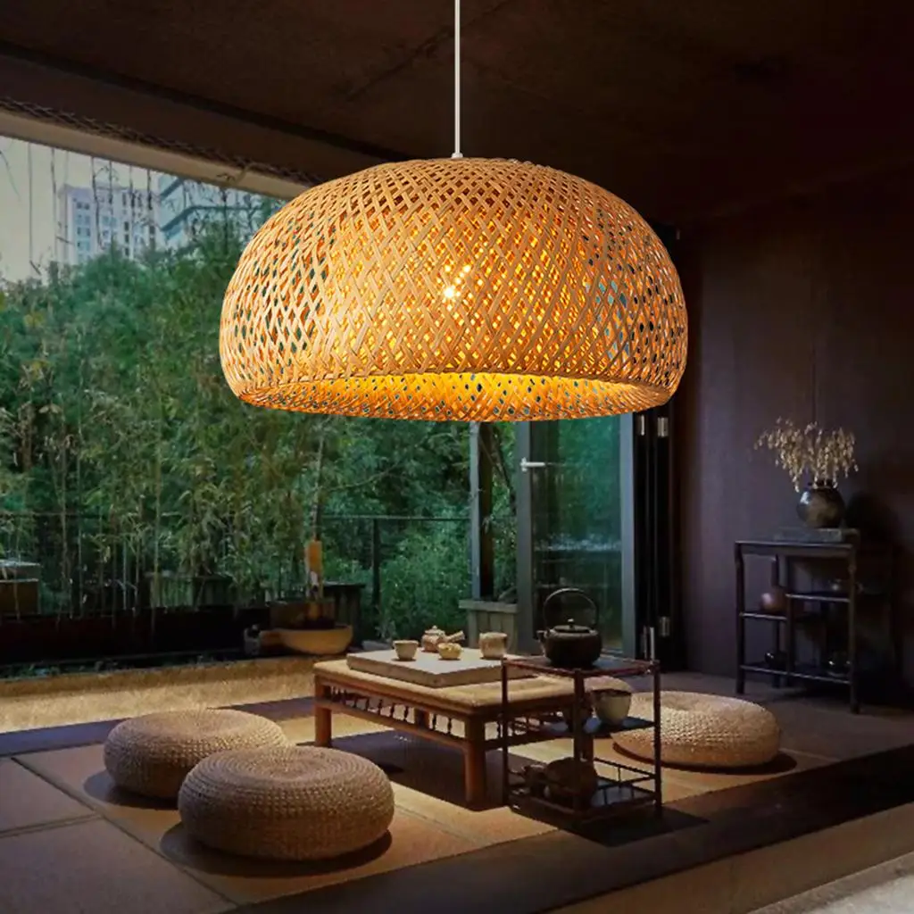 

Suspended ceiling lantern lighting rattan shades unique weaving pendant -day