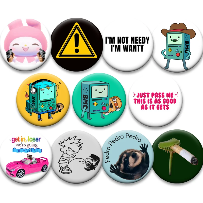 Round Handmade Exquisite Badge Funny Car Dial Light Disk Pins Cute Creative Cartoon Quotes Brooches Bag Accessories Jewelry Gift