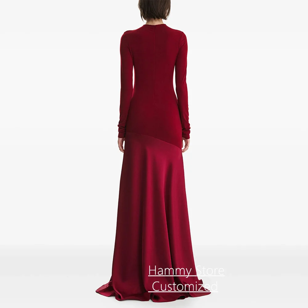 Simple Modern Arab Prom Dress Customized Round Neck Long Sleeve Mermaid Party Gown Saudi Evening Dresses Sweep Train