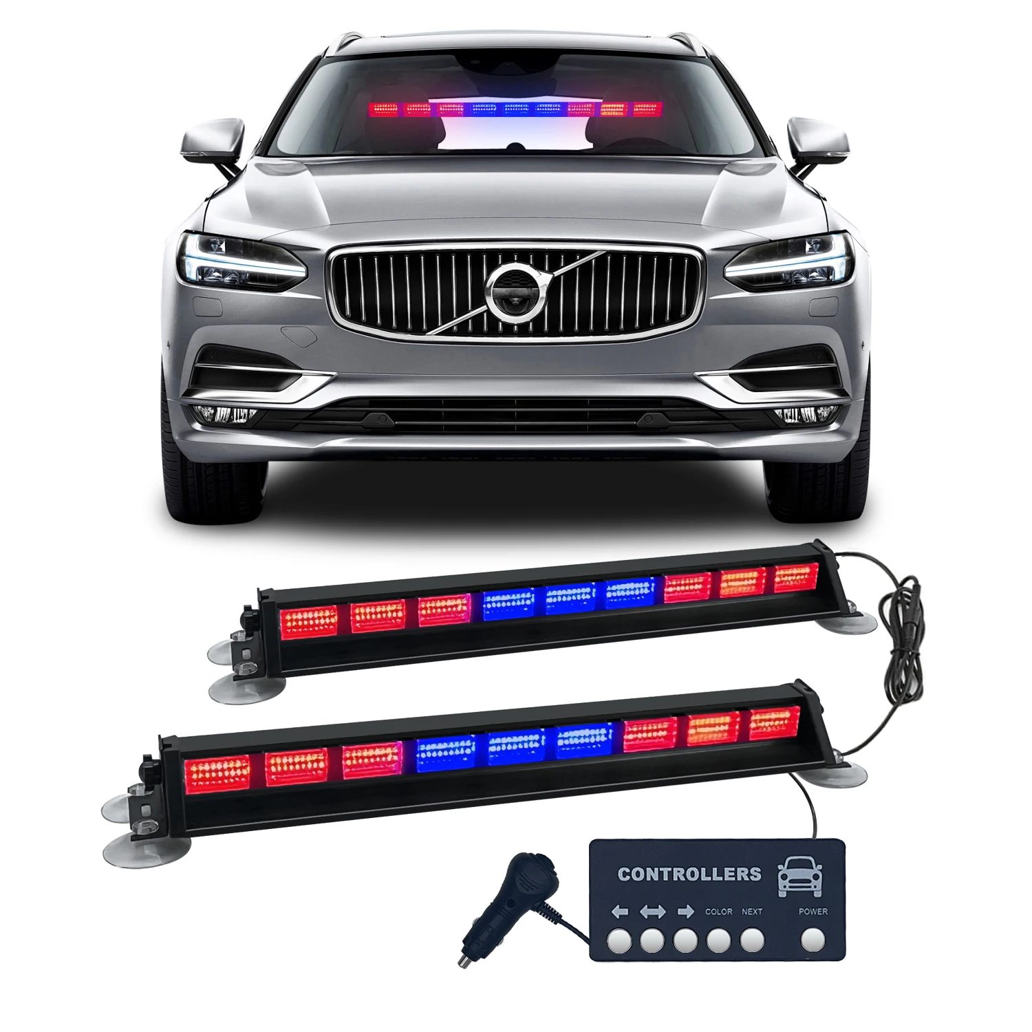 2in1 car safety warning light with controller, flashing light, multifunctional car light strip suitable for all vehicle windshie