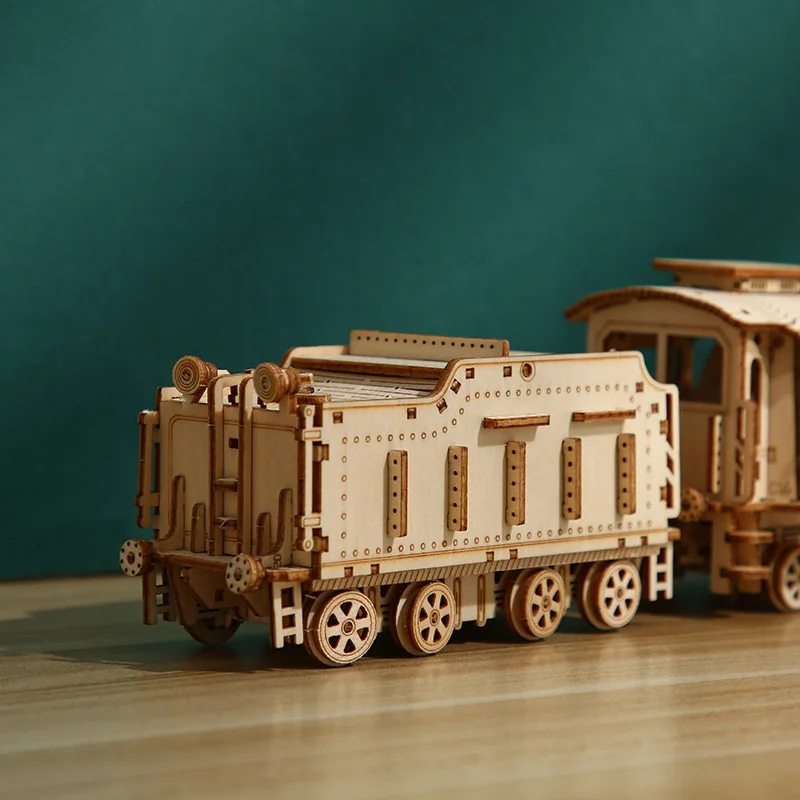 Steam Train-rompecabezas de madera 3D para adultos, ensamblaje juguete de hecho a mano, caja de rompecabezas de tren, rompecabezas de madera