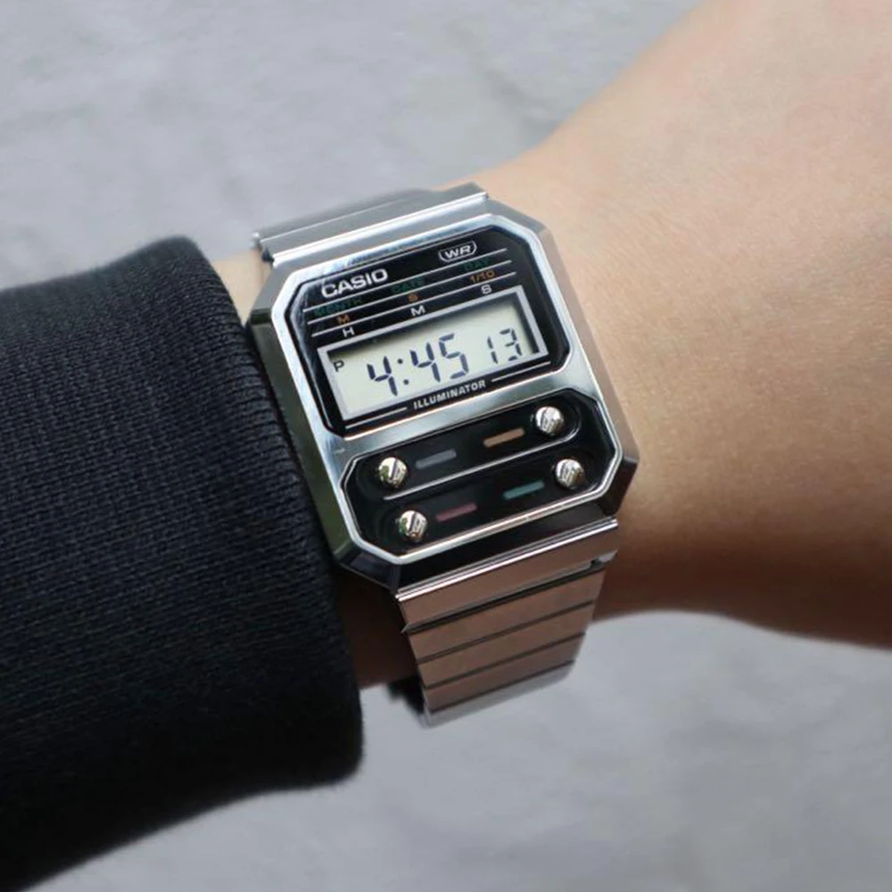 ساعة كاسيو للرجال قمة الموضات الفاخرة آلة حاسبة نموذج شخصية عصرية نمط relogio masculino часы femenskie A100WE-1A/7B