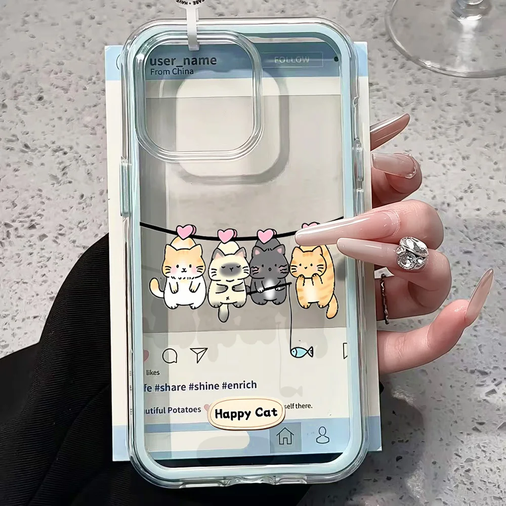 Niedliche Glückliche Katze Freundliche Transparente Handyhülle für iPhone 17 13 16 15 11 12 14 Pro Max 17 Air XR X Hülle Silikon Weiche Stoßfeste Abdeckung – Detail 3