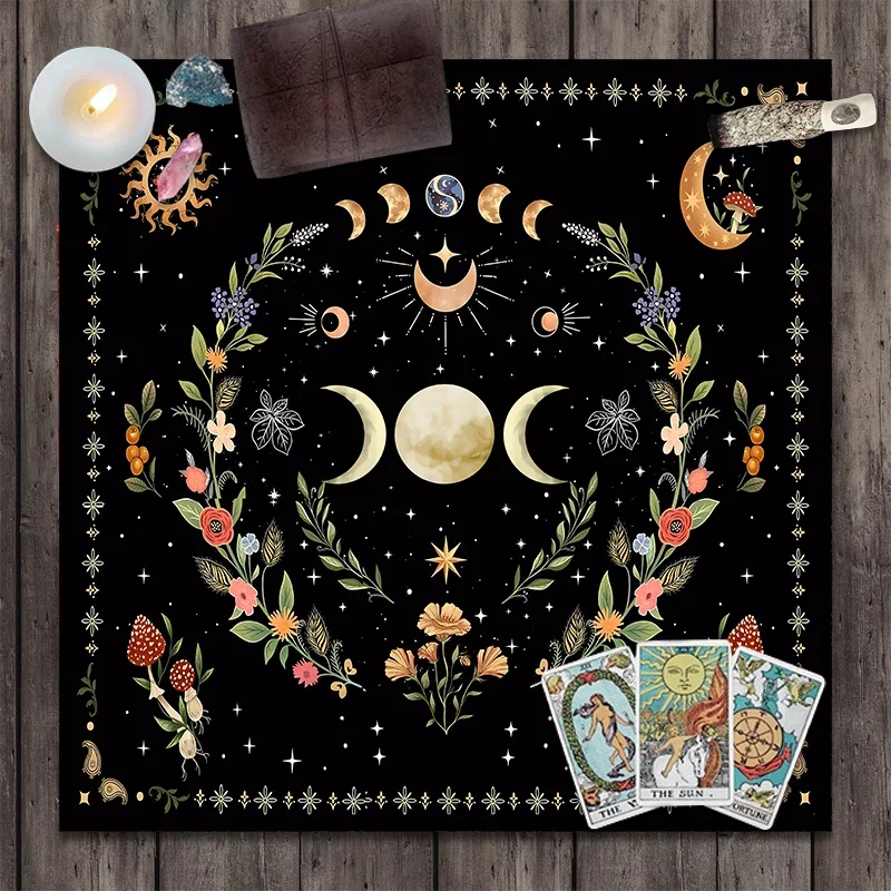 Triple Moon Blumen botanische Tarot Stoff Alter Tarot Tischdecke Wicca Spread Top Stoff spirituelle Hexerei Tisch für Wahrsagerei