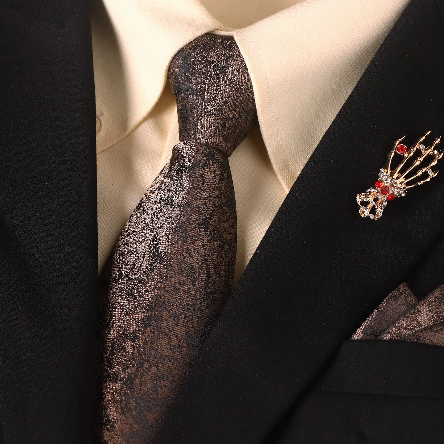 handmade-wedding-tie-men's-business-retro-dark-gold-pattern-8cm-suit-high-end-feeling-groom's-tie-british-style