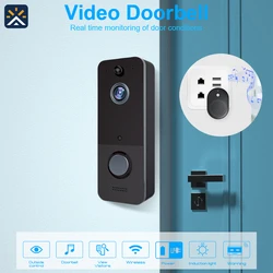 Timbre inalámbrico con vídeo para exteriores, timbre inteligente con WiFi, resistente al agua IP65, cámara recargable de 1080P, para el hogar