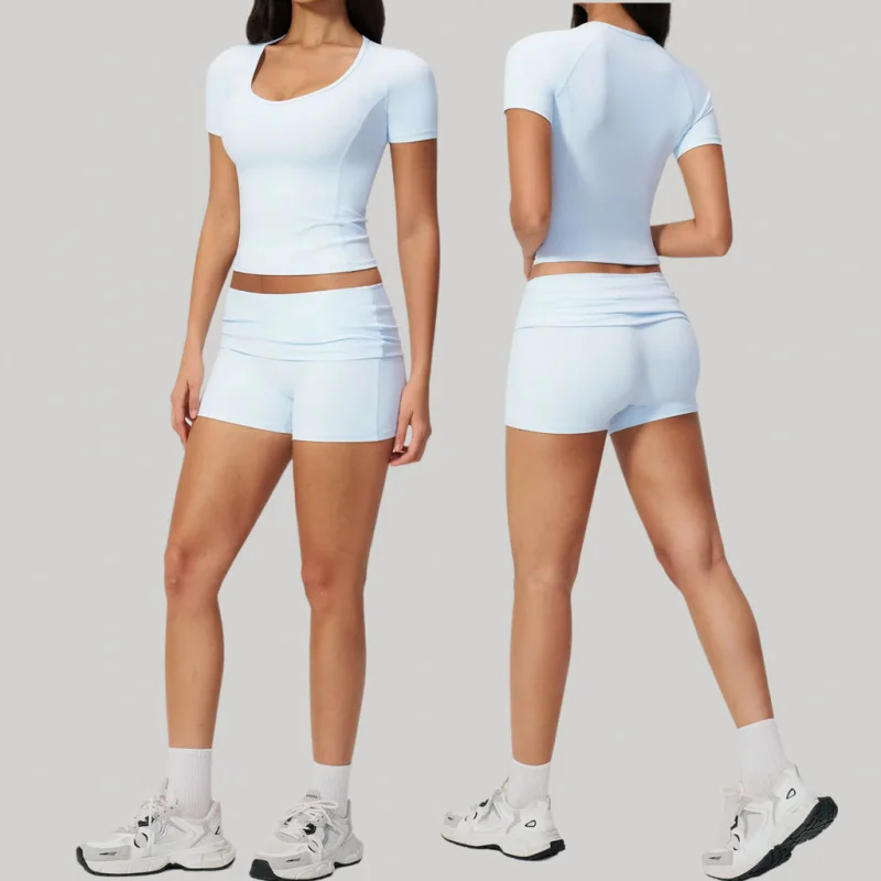 

Summer Women's Suit Tight-fitting Beauty Back Yoga Set Elastic High Waisted Quick-drying Fitness Wear 2 Pieces Sets For Woman