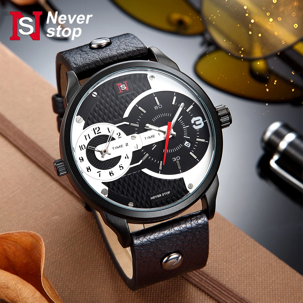 

Мужские кварцевые часы NS с двойным часовым поясом и двойным циферблатом, водонепроницаемые кварцевые часы для занятий спортом на открытом воздухе