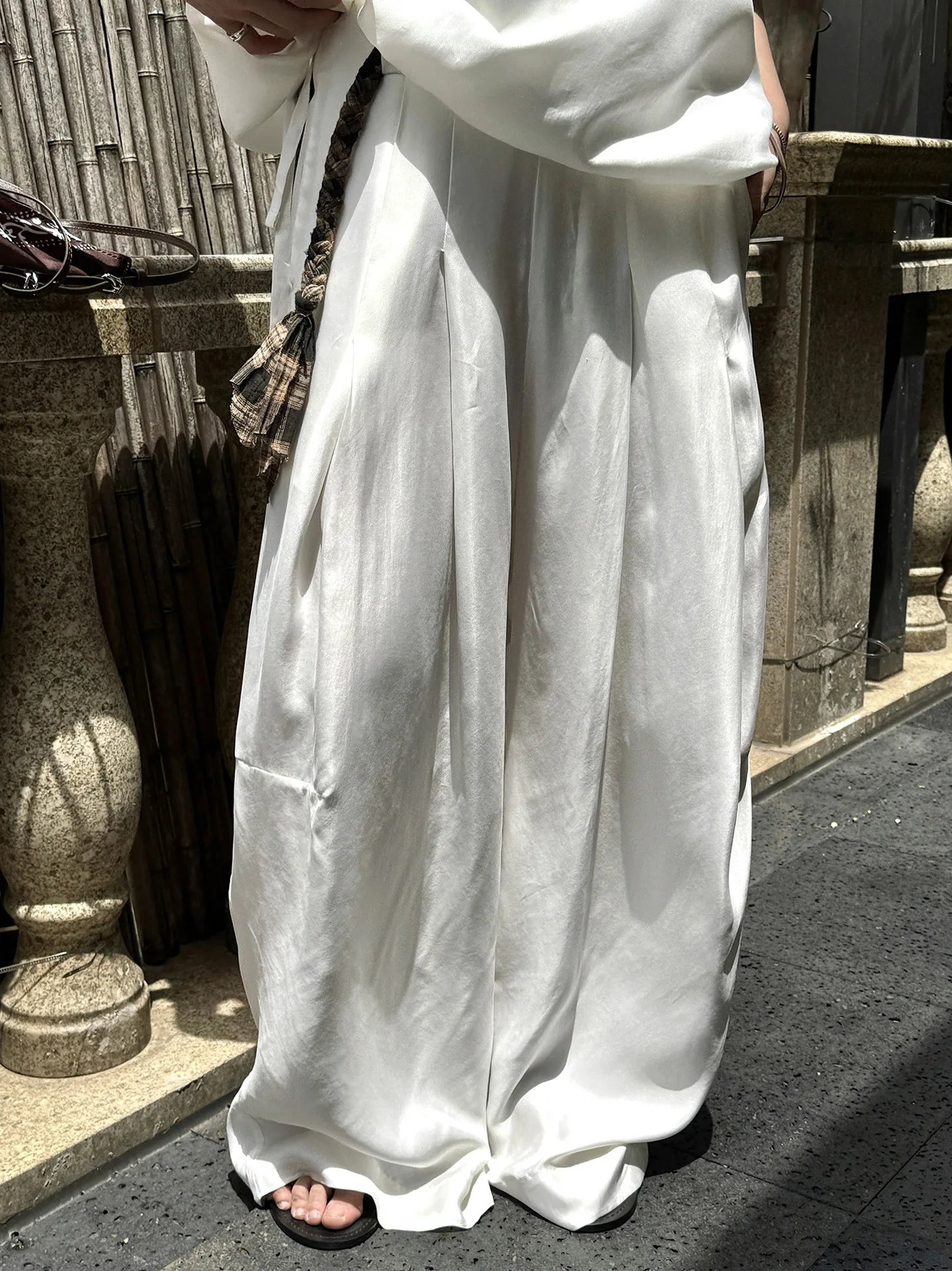 

Summer women's casual solid color high waist loose wide leg pants