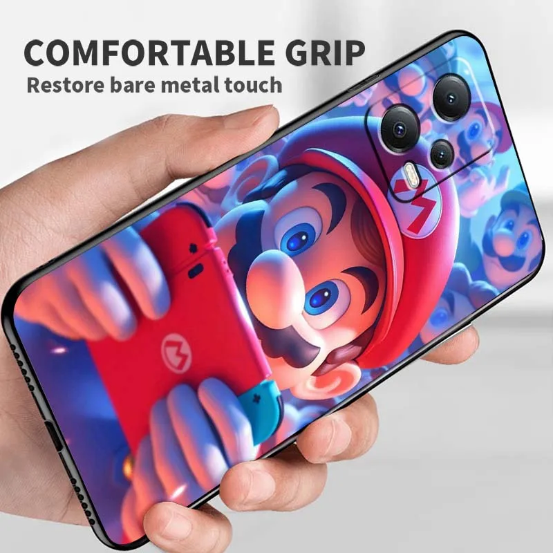 M-M-Mario Art أنيمي لشاومي ريدمي نوت 15 14 13 12 12S 11E 11 11S Pro Plus 4G 5G أسود ناعم غطاء من البولي يوريثان الحراري