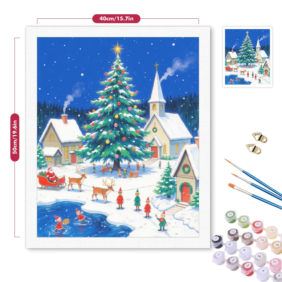 クリスマス風景 DIY デジタル油絵 カラフルな手描きのシンプルな工芸品 家の壁の装飾に適しています