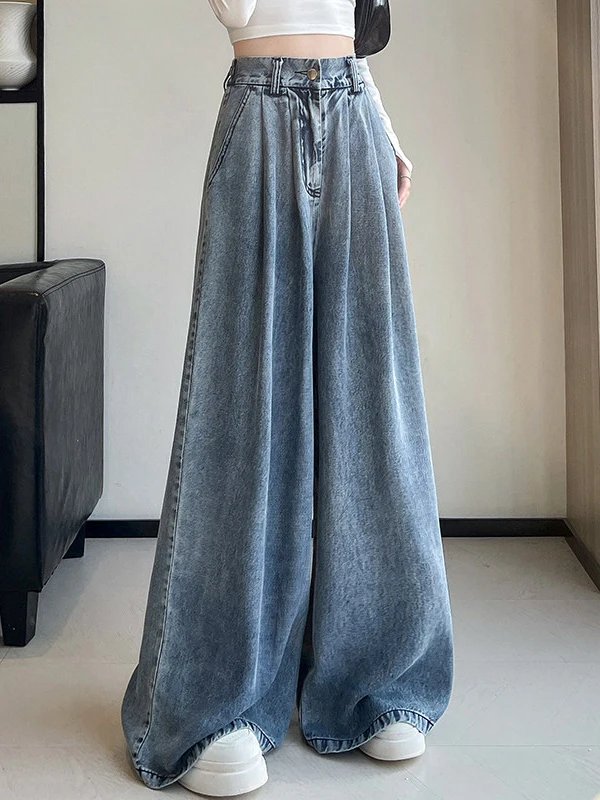 

Elegant High Waist Wide Leg Floor Length Denim Jeans for Taller Women Spring Fashion Brand New Arrival Lady's Premium Clothing