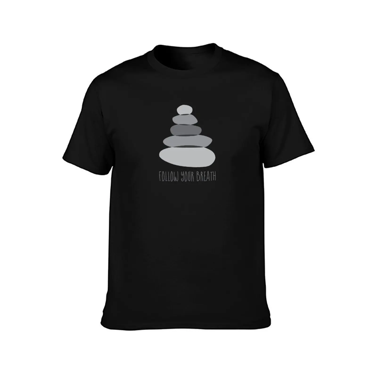 Cairn Stones Follow Your Breath Mindfulness Quote T-Shirt, Summer Casual Cotton Tee, Oversized Streetwear Tops, Unisex Men Women