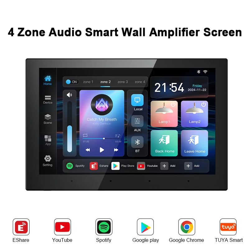 Smart WIFI Touchscreen Achtergrondmuziekcontroller 4 + 32G Bluetooth Android 11 Audio Muurversterkers geluidssysteem bedieningspaneel