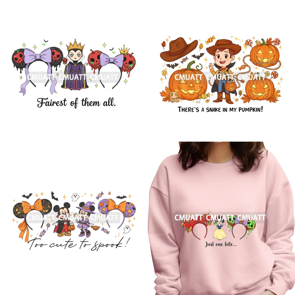 

Cute Cartoon Mouse Friends Halloween Coquette Season Iron on DTF Washable Transfers Stickers Ready to Press for Clothing Bags