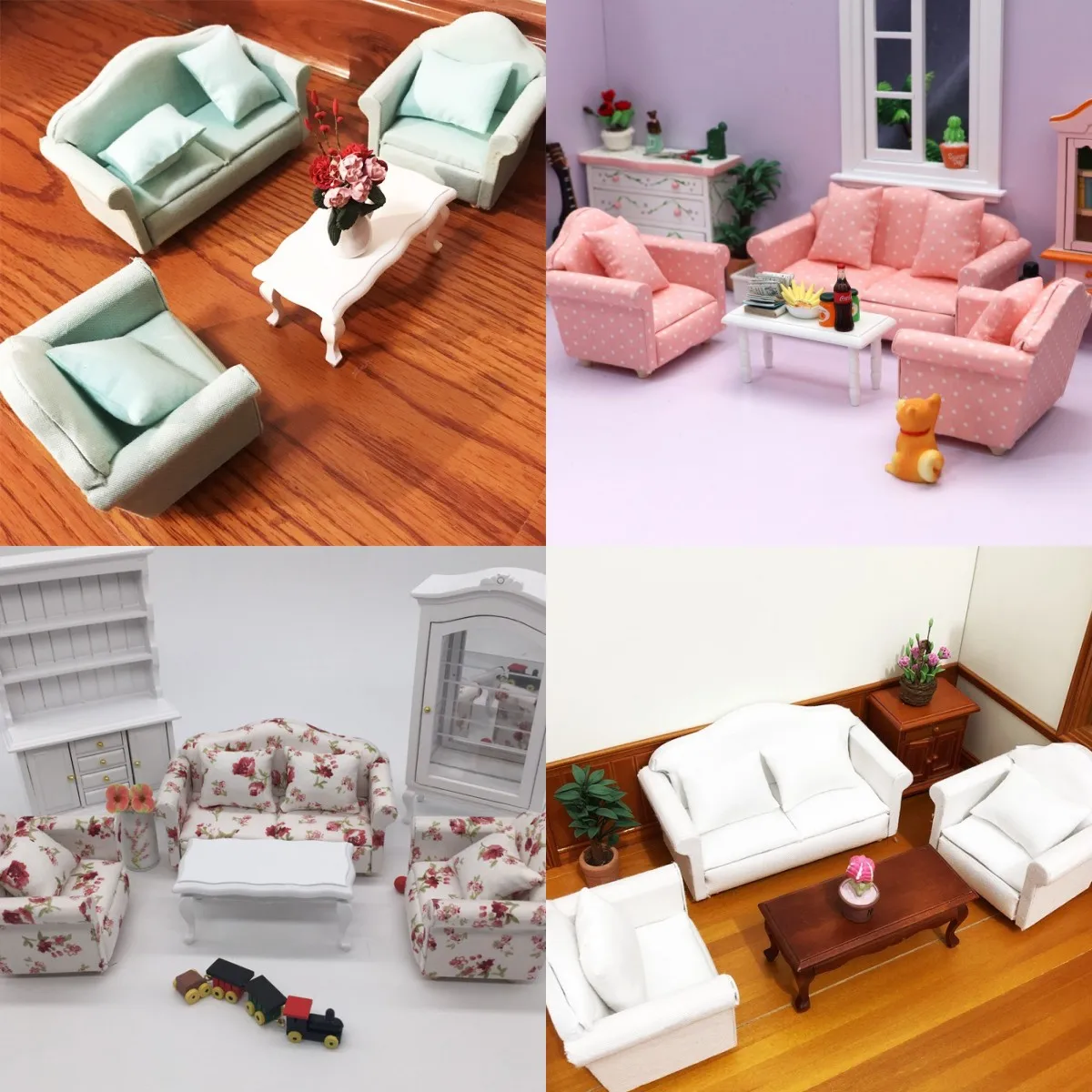 

1:12 BJD Doll Dollhouse Sofa 3-piece Set with Pillow Miniature Items Mini Living Room Decoration Dolls House Accessories Toys